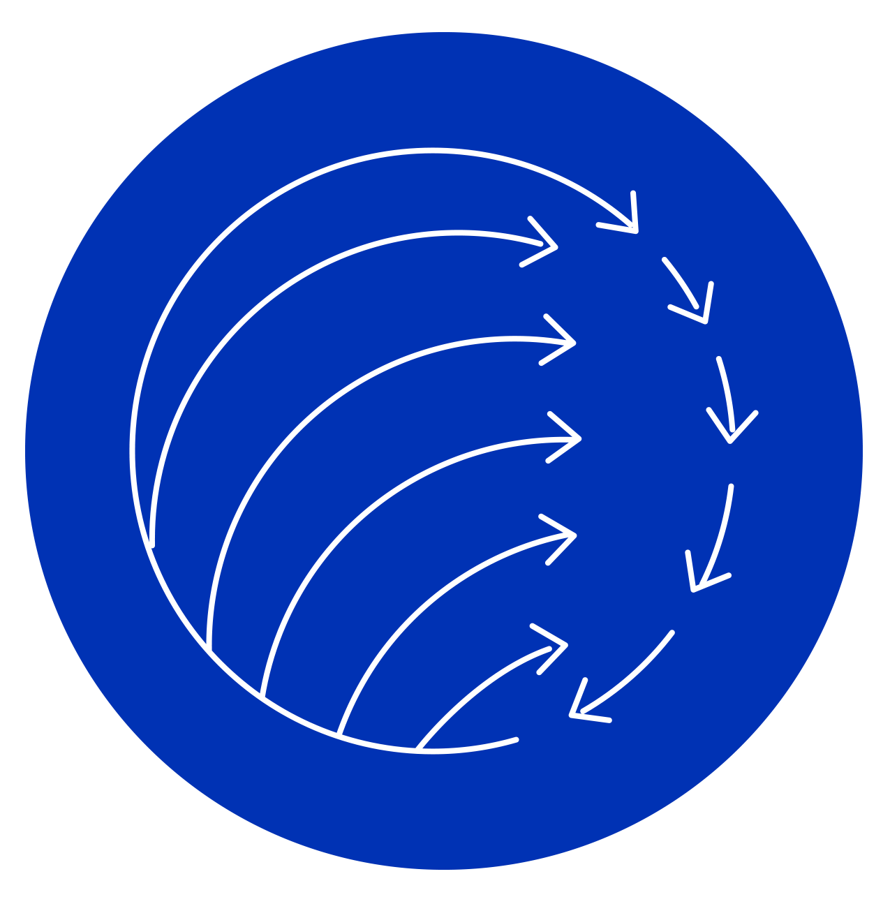 white line art illustration consisting of arrows depicting a wave