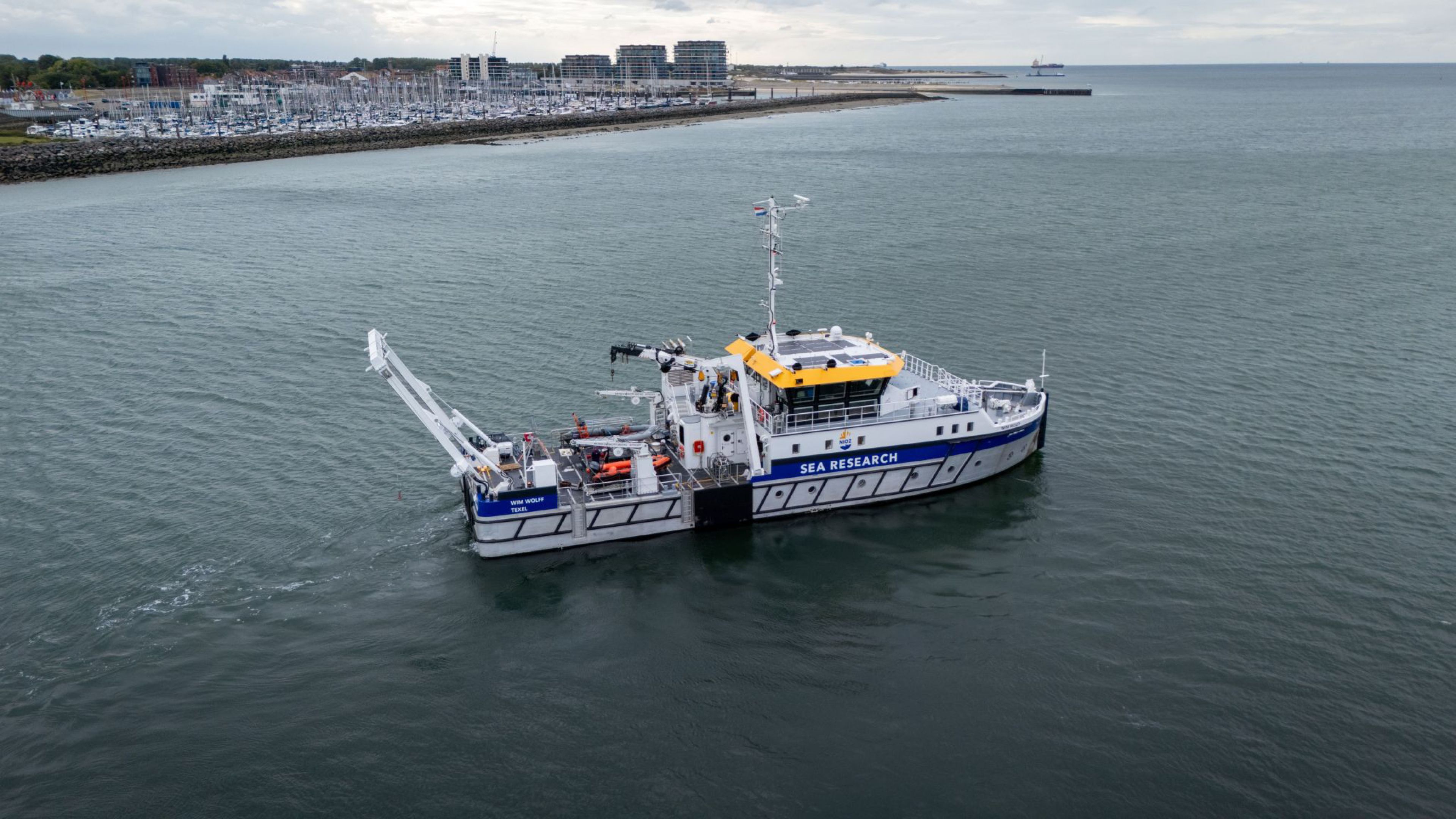Drone shot of research vessel Wim Wolff
